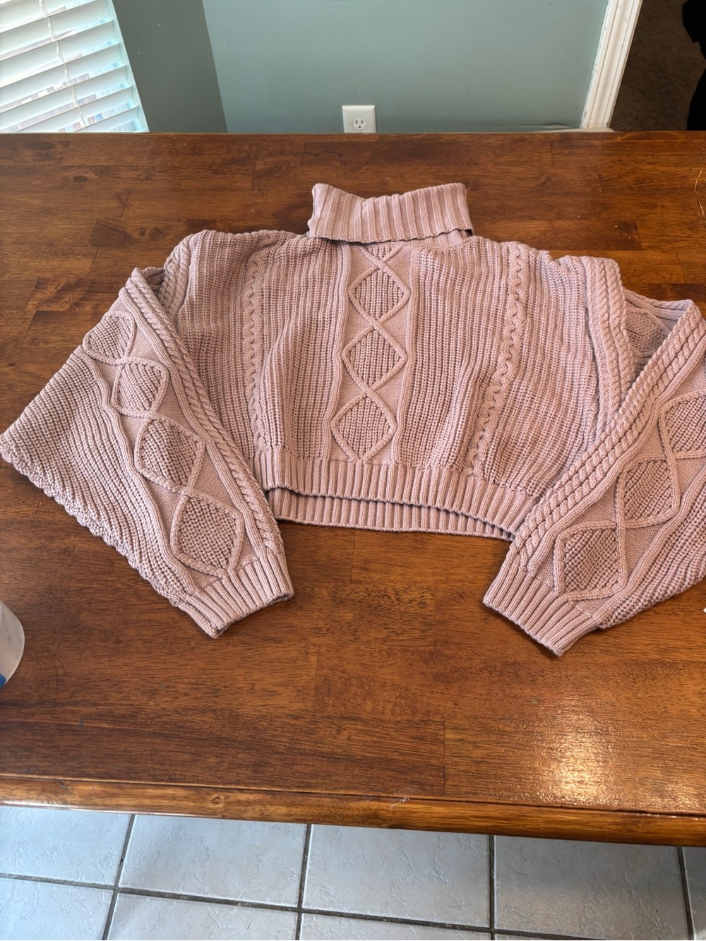 NWT Mable Cropped Cable Knit Turtleneck Sweater Pink Mauve Chunky Wide Sleeve M